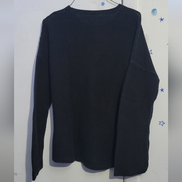 Women's Knit Sweater Pullover 100% Cotton Long Sleeve Black Size Large - Picture 2 of 2
